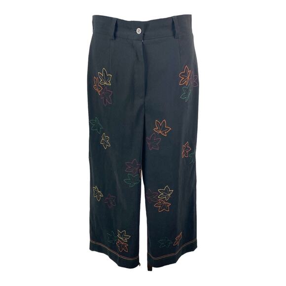 Ann Trinity black polyester embroidered pants cropped wide leg trousers size 8 - Picture 1 of 5